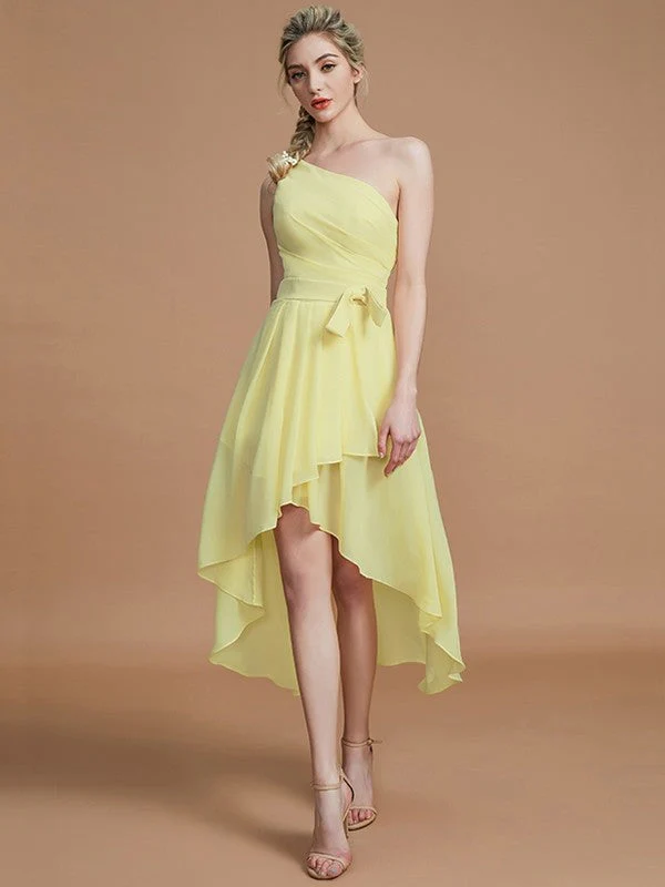 Classy Sleeveless One Shoulders Layers Asymmetrical Chiffon Bridesmaid Dresses - Image 13