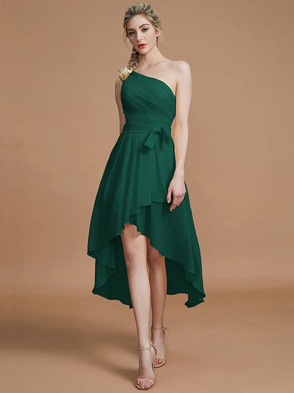 Classy Sleeveless One Shoulders Layers Asymmetrical Chiffon Bridesmaid Dresses - Image 14