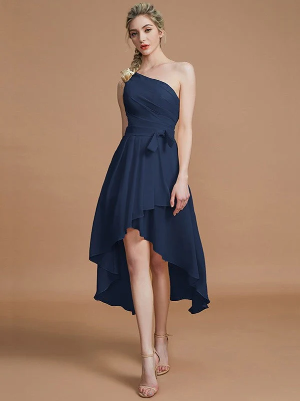 Classy Sleeveless One Shoulders Layers Asymmetrical Chiffon Bridesmaid Dresses - Image 15
