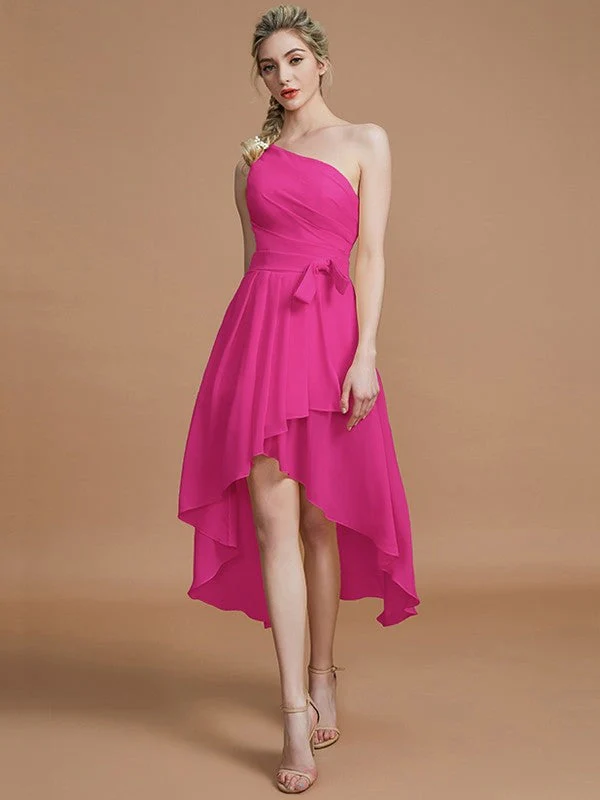 Classy Sleeveless One Shoulders Layers Asymmetrical Chiffon Bridesmaid Dresses - Image 16