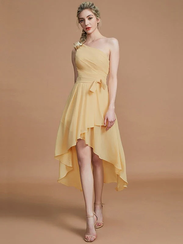 Classy Sleeveless One Shoulders Layers Asymmetrical Chiffon Bridesmaid Dresses - Image 18