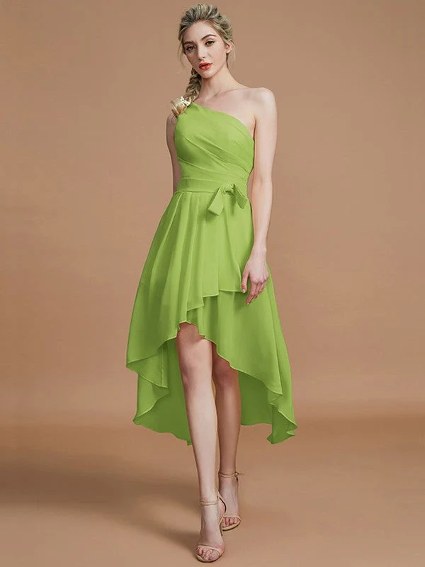 Classy Sleeveless One Shoulders Layers Asymmetrical Chiffon Bridesmaid Dresses - Image 19