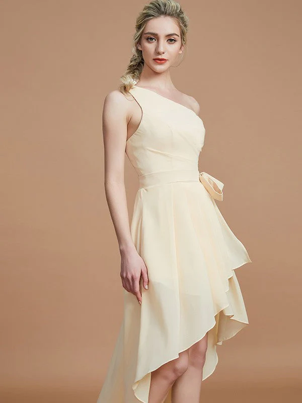 Classy Sleeveless One Shoulders Layers Asymmetrical Chiffon Bridesmaid Dresses - Image 2