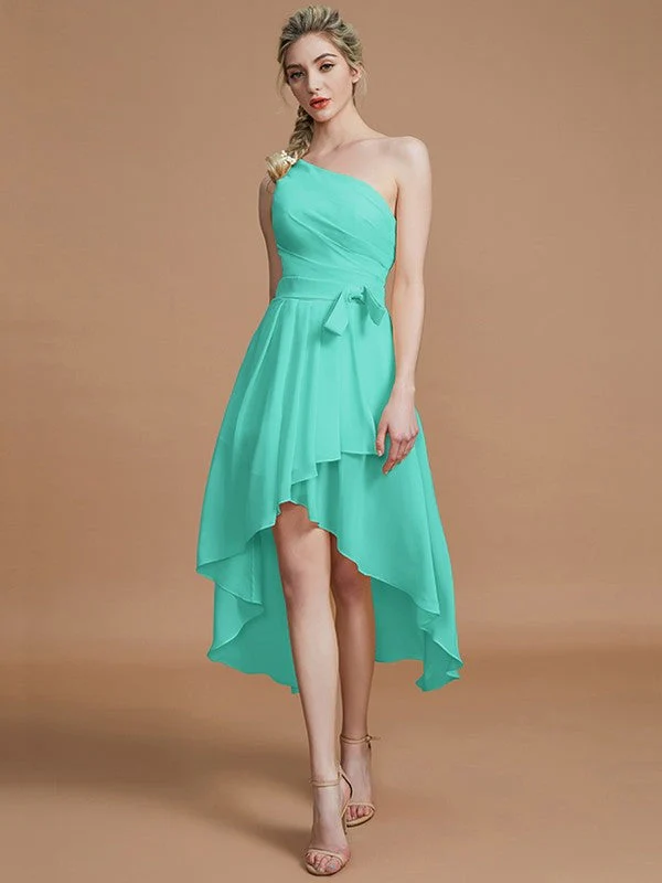 Classy Sleeveless One Shoulders Layers Asymmetrical Chiffon Bridesmaid Dresses - Image 20