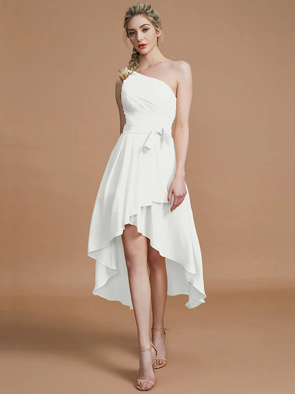 Classy Sleeveless One Shoulders Layers Asymmetrical Chiffon Bridesmaid Dresses - Image 21