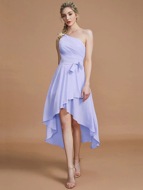 Classy Sleeveless One Shoulders Layers Asymmetrical Chiffon Bridesmaid Dresses - Image 22