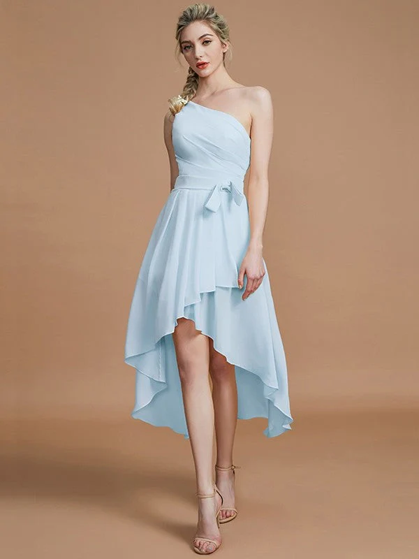 Classy Sleeveless One Shoulders Layers Asymmetrical Chiffon Bridesmaid Dresses - Image 23