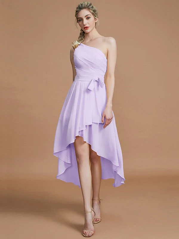 Classy Sleeveless One Shoulders Layers Asymmetrical Chiffon Bridesmaid Dresses - Image 24