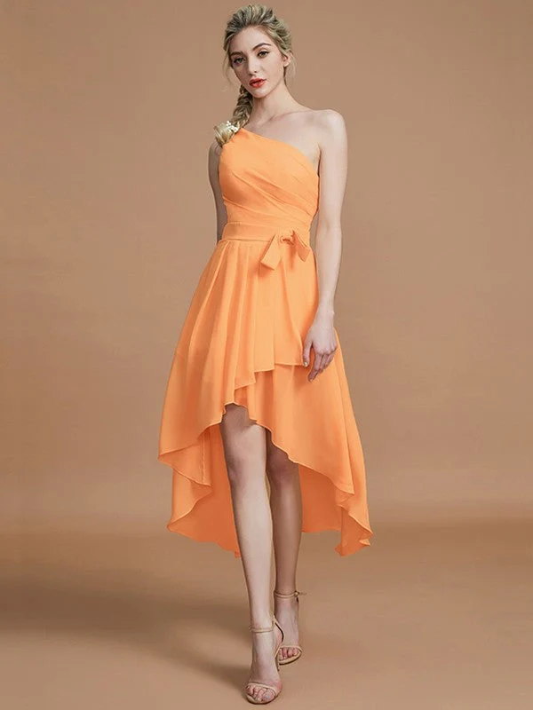Classy Sleeveless One Shoulders Layers Asymmetrical Chiffon Bridesmaid Dresses - Image 25