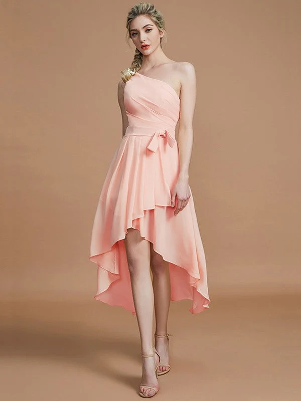 Classy Sleeveless One Shoulders Layers Asymmetrical Chiffon Bridesmaid Dresses - Image 26