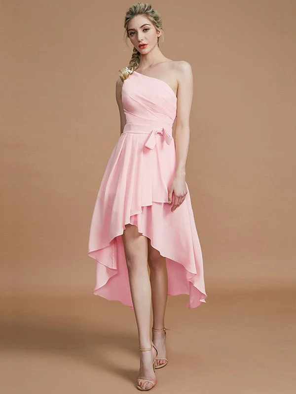 Classy Sleeveless One Shoulders Layers Asymmetrical Chiffon Bridesmaid Dresses - Image 27