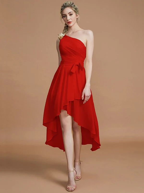 Classy Sleeveless One Shoulders Layers Asymmetrical Chiffon Bridesmaid Dresses - Image 28
