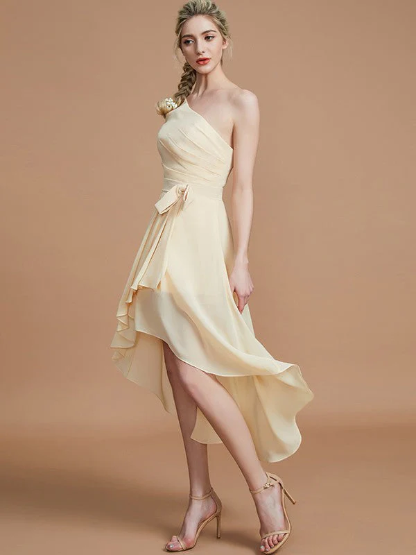 Classy Sleeveless One Shoulders Layers Asymmetrical Chiffon Bridesmaid Dresses - Image 3