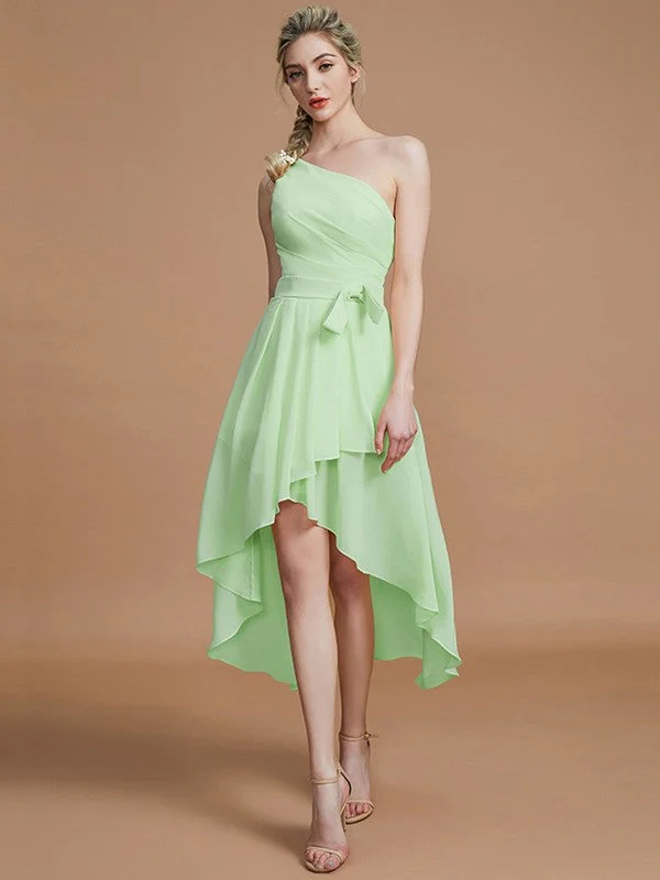 Classy Sleeveless One Shoulders Layers Asymmetrical Chiffon Bridesmaid Dresses - Image 31