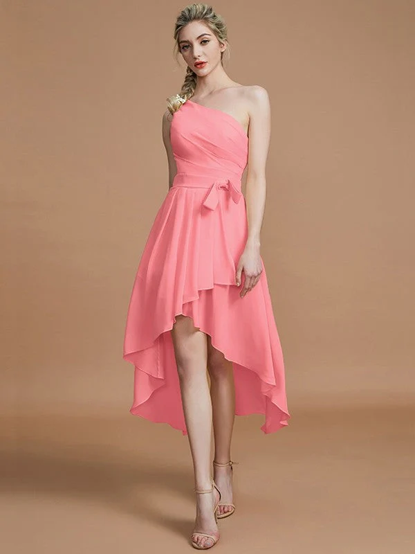 Classy Sleeveless One Shoulders Layers Asymmetrical Chiffon Bridesmaid Dresses - Image 32
