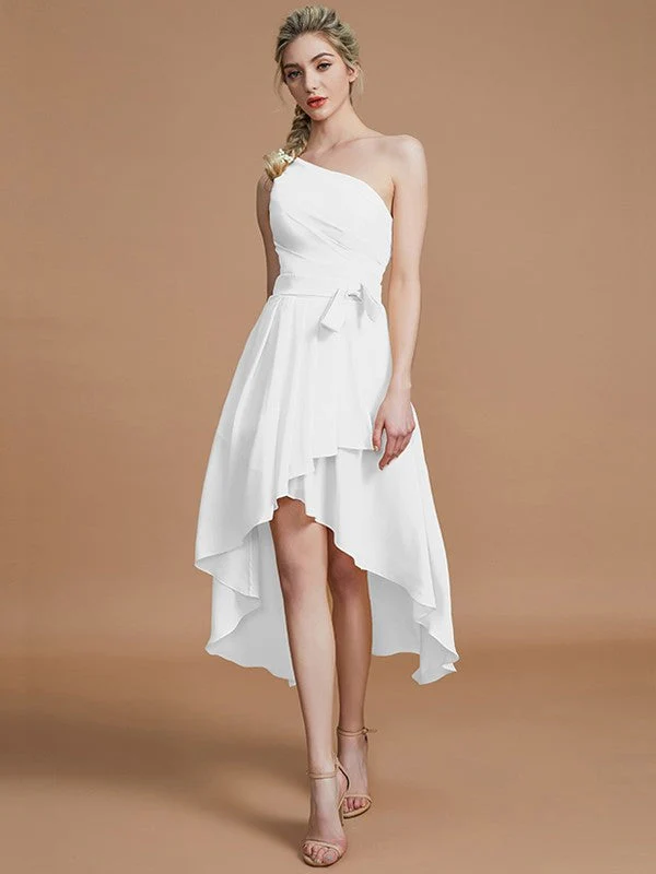 Classy Sleeveless One Shoulders Layers Asymmetrical Chiffon Bridesmaid Dresses - Image 33