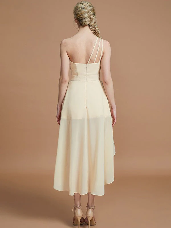 Classy Sleeveless One Shoulders Layers Asymmetrical Chiffon Bridesmaid Dresses - Image 35
