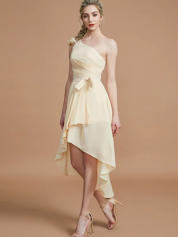 Classy Sleeveless One Shoulders Layers Asymmetrical Chiffon Bridesmaid Dresses - Image 4