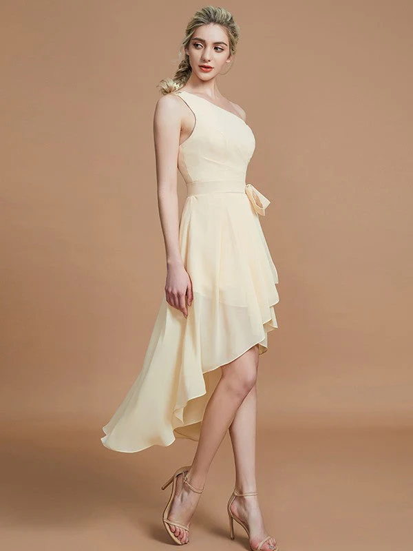 Classy Sleeveless One Shoulders Layers Asymmetrical Chiffon Bridesmaid Dresses - Image 5