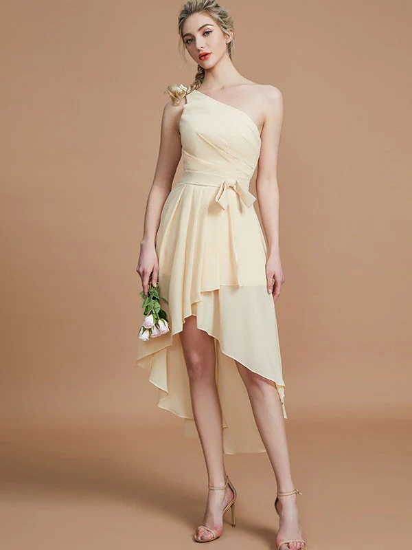 Classy Sleeveless One Shoulders Layers Asymmetrical Chiffon Bridesmaid Dresses - Image 6
