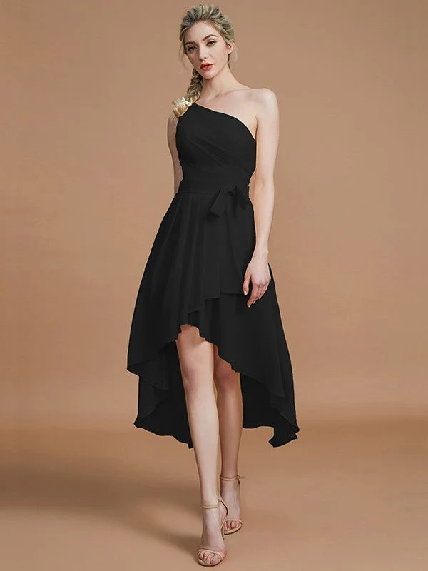 Classy Sleeveless One Shoulders Layers Asymmetrical Chiffon Bridesmaid Dresses - Image 7