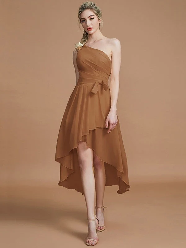 Classy Sleeveless One Shoulders Layers Asymmetrical Chiffon Bridesmaid Dresses - Image 8