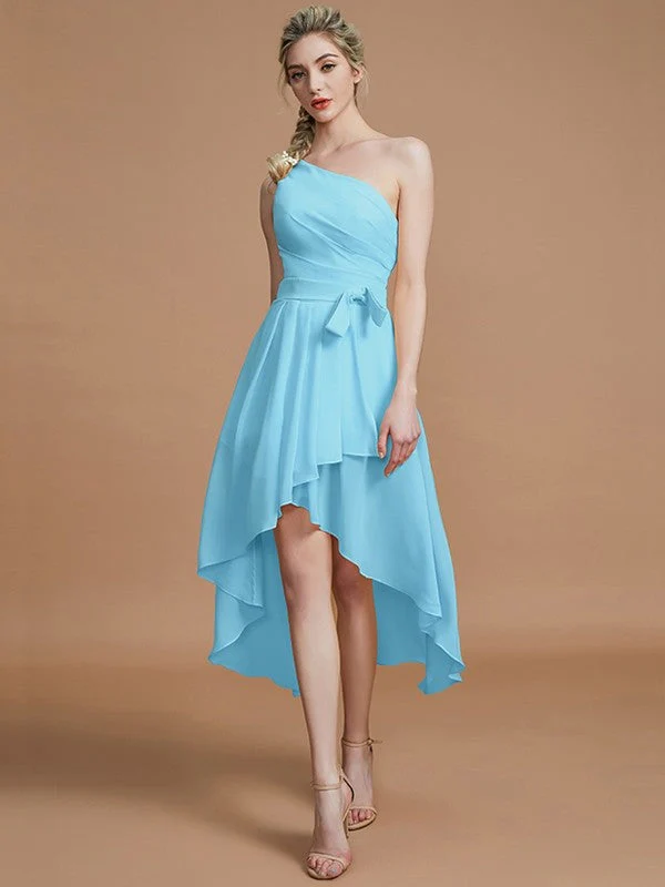 Classy Sleeveless One Shoulders Layers Asymmetrical Chiffon Bridesmaid Dresses - Image 9