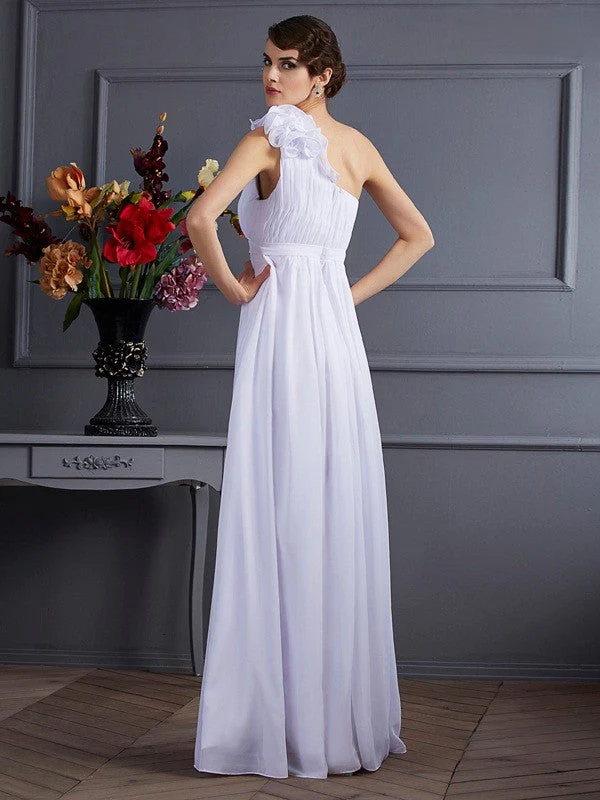 Classy Sleeveless One Shoulders Pleats Applique Long Chiffon Dresses - Image 2