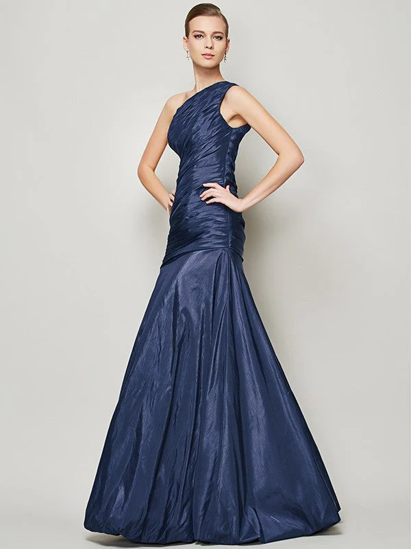 Classy Sleeveless One Shoulders Pleats Long Taffeta Bridesmaid Dresses - Image 10