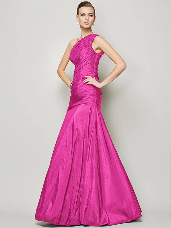 Classy Sleeveless One Shoulders Pleats Long Taffeta Bridesmaid Dresses - Image 11