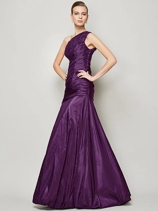 Classy Sleeveless One Shoulders Pleats Long Taffeta Bridesmaid Dresses - Image 13