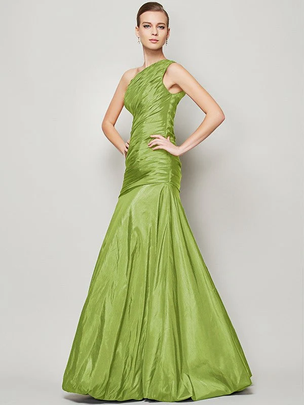 Classy Sleeveless One Shoulders Pleats Long Taffeta Bridesmaid Dresses - Image 14