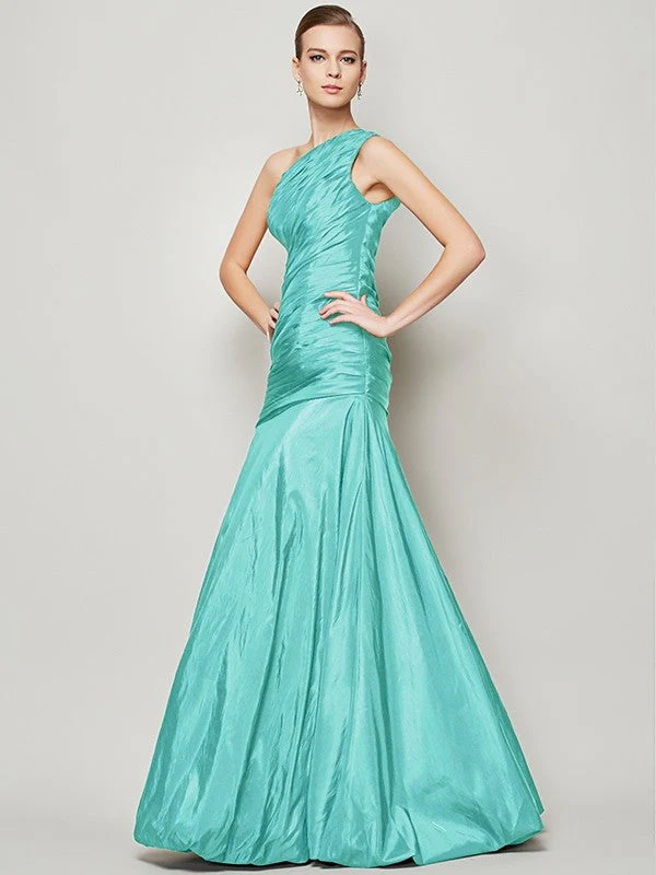 Classy Sleeveless One Shoulders Pleats Long Taffeta Bridesmaid Dresses - Image 15