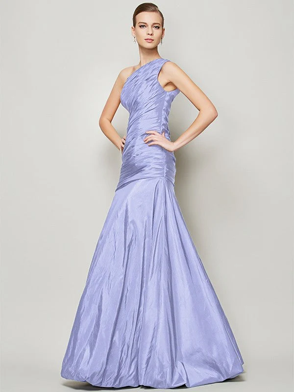 Classy Sleeveless One Shoulders Pleats Long Taffeta Bridesmaid Dresses - Image 17