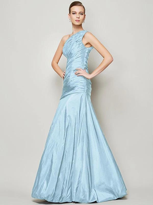 Classy Sleeveless One Shoulders Pleats Long Taffeta Bridesmaid Dresses - Image 18