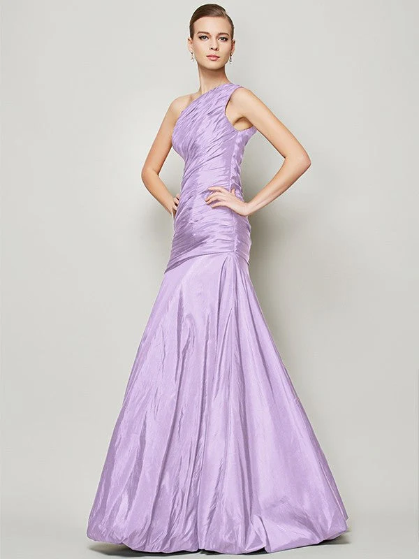 Classy Sleeveless One Shoulders Pleats Long Taffeta Bridesmaid Dresses - Image 19
