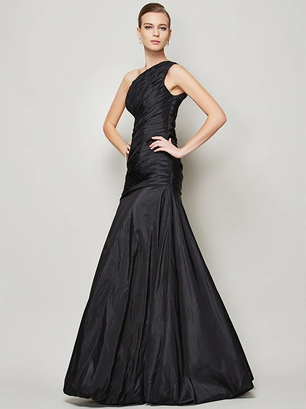Classy Sleeveless One Shoulders Pleats Long Taffeta Bridesmaid Dresses - Image 2