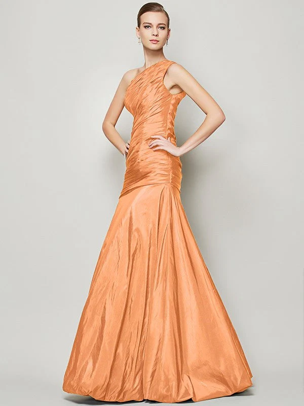 Classy Sleeveless One Shoulders Pleats Long Taffeta Bridesmaid Dresses - Image 20