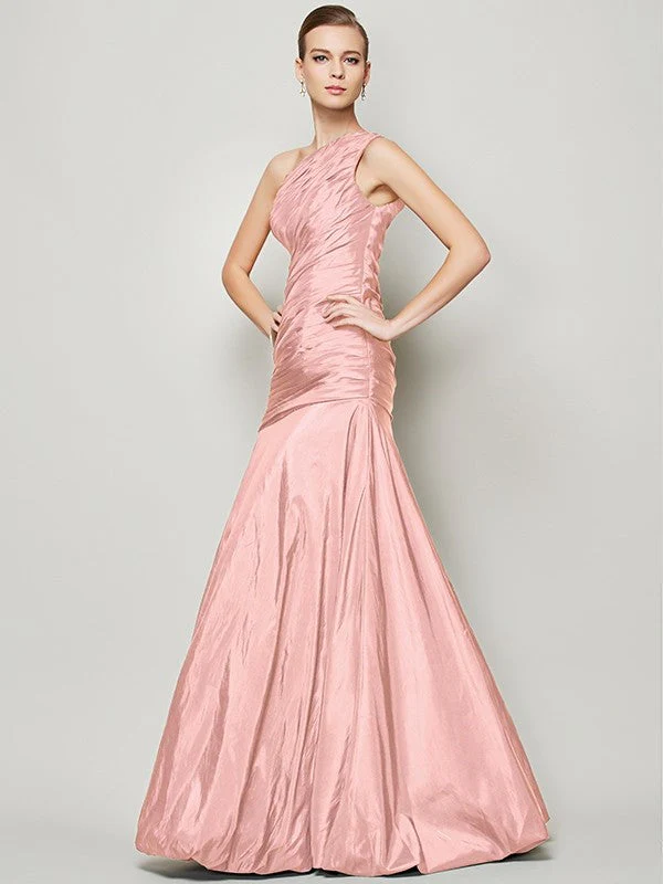 Classy Sleeveless One Shoulders Pleats Long Taffeta Bridesmaid Dresses - Image 21
