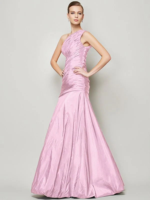 Classy Sleeveless One Shoulders Pleats Long Taffeta Bridesmaid Dresses - Image 22