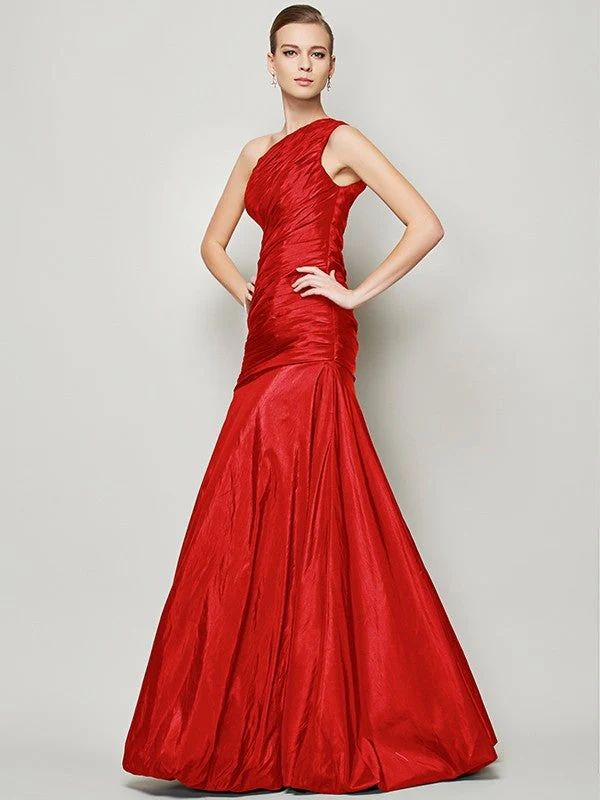 Classy Sleeveless One Shoulders Pleats Long Taffeta Bridesmaid Dresses - Image 23