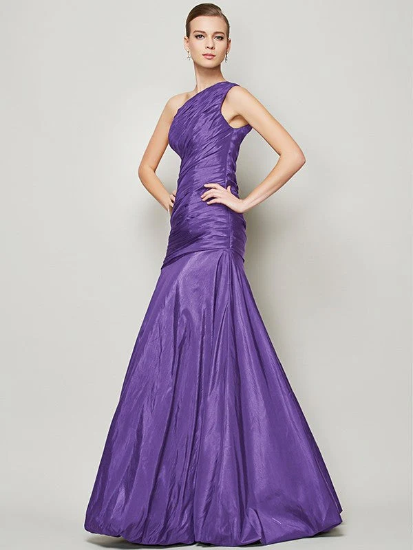 Classy Sleeveless One Shoulders Pleats Long Taffeta Bridesmaid Dresses - Image 24