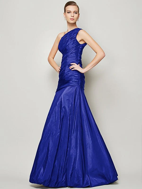 Classy Sleeveless One Shoulders Pleats Long Taffeta Bridesmaid Dresses - Image 25