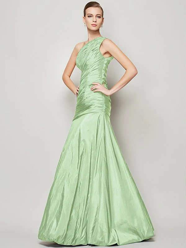 Classy Sleeveless One Shoulders Pleats Long Taffeta Bridesmaid Dresses - Image 26