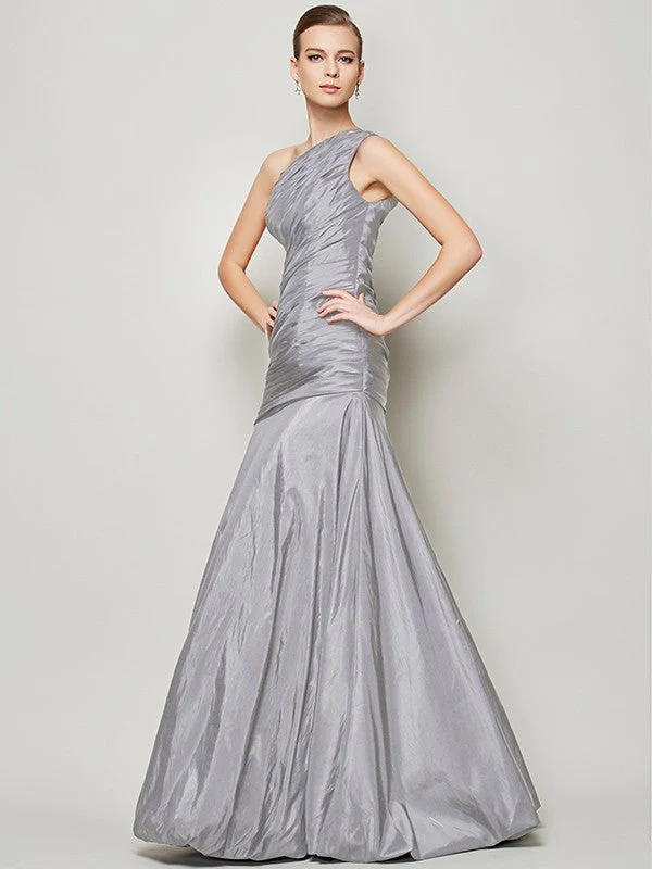 Classy Sleeveless One Shoulders Pleats Long Taffeta Bridesmaid Dresses - Image 27