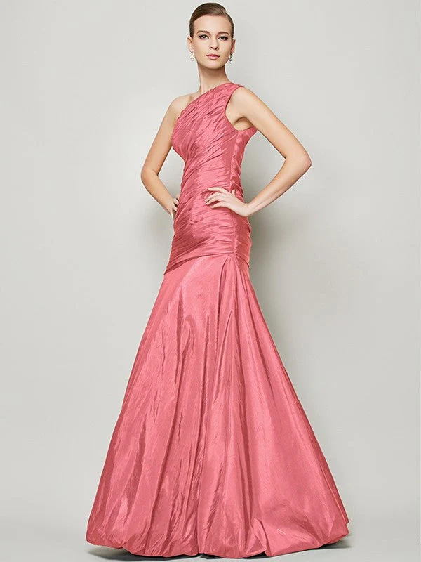 Classy Sleeveless One Shoulders Pleats Long Taffeta Bridesmaid Dresses - Image 28