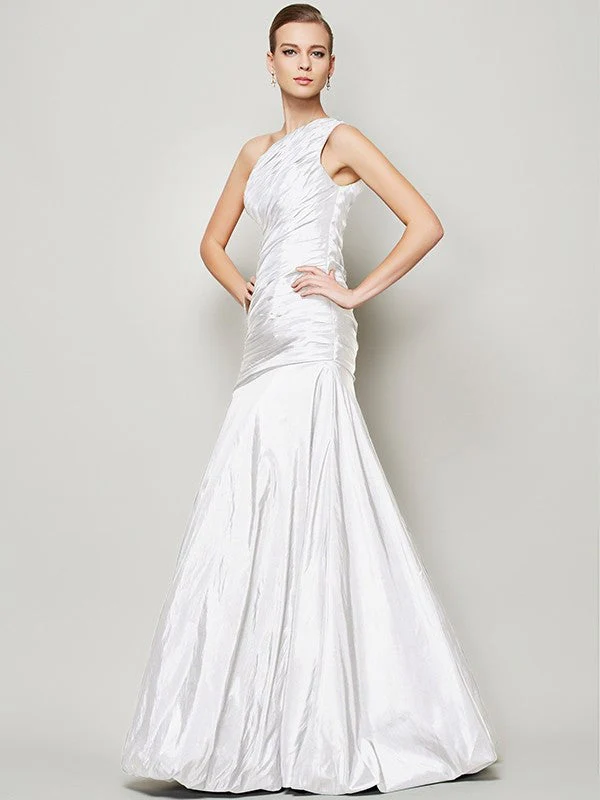 Classy Sleeveless One Shoulders Pleats Long Taffeta Bridesmaid Dresses - Image 29