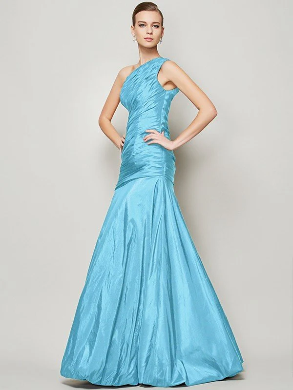 Classy Sleeveless One Shoulders Pleats Long Taffeta Bridesmaid Dresses - Image 3