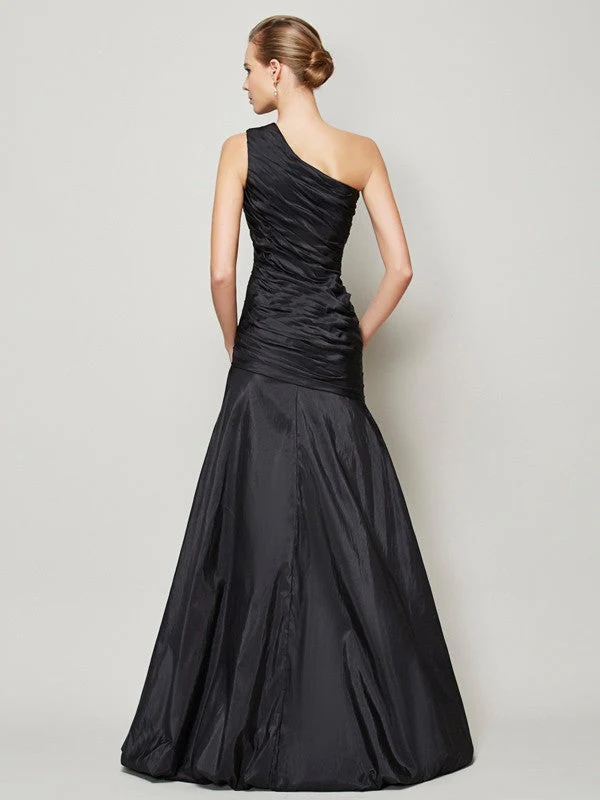 Classy Sleeveless One Shoulders Pleats Long Taffeta Bridesmaid Dresses - Image 30
