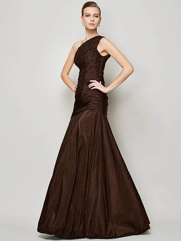 Classy Sleeveless One Shoulders Pleats Long Taffeta Bridesmaid Dresses - Image 7